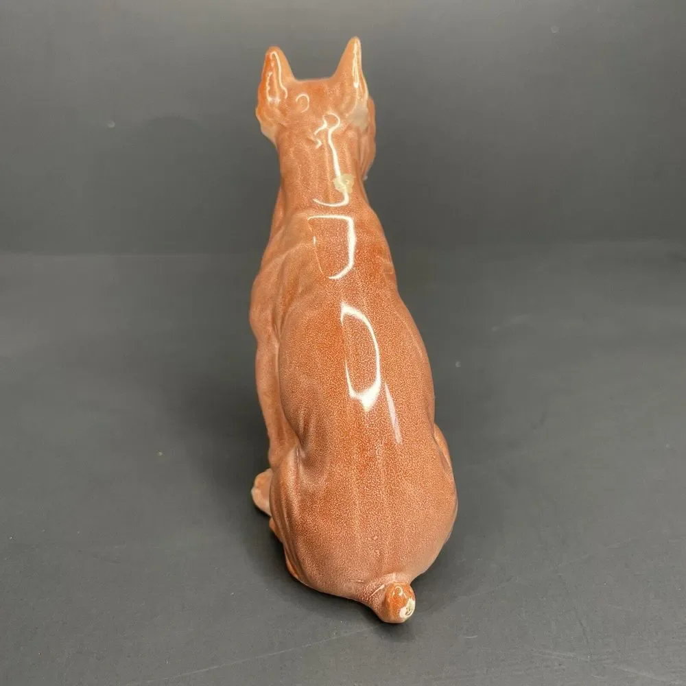 Vtg Dog Figurine Boxer Bully Breed Wrinkly‎ Face Pointy Ears Tan Porcelain Puppy